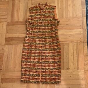 Sleeveless Patterned Silk Dress